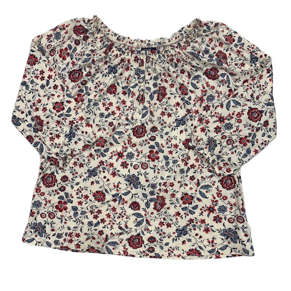 Chaps Red & Blue Floral 3/4 Sleeved Off the Shoulder Top